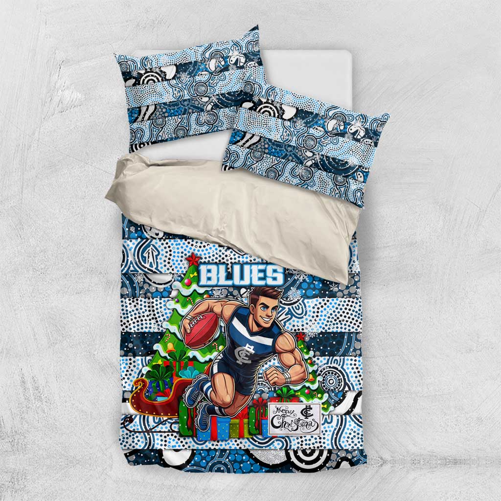 Blues Football Merry Christmas Bedding Set Indigenous Australian Art - Vibe Hoodie Shop