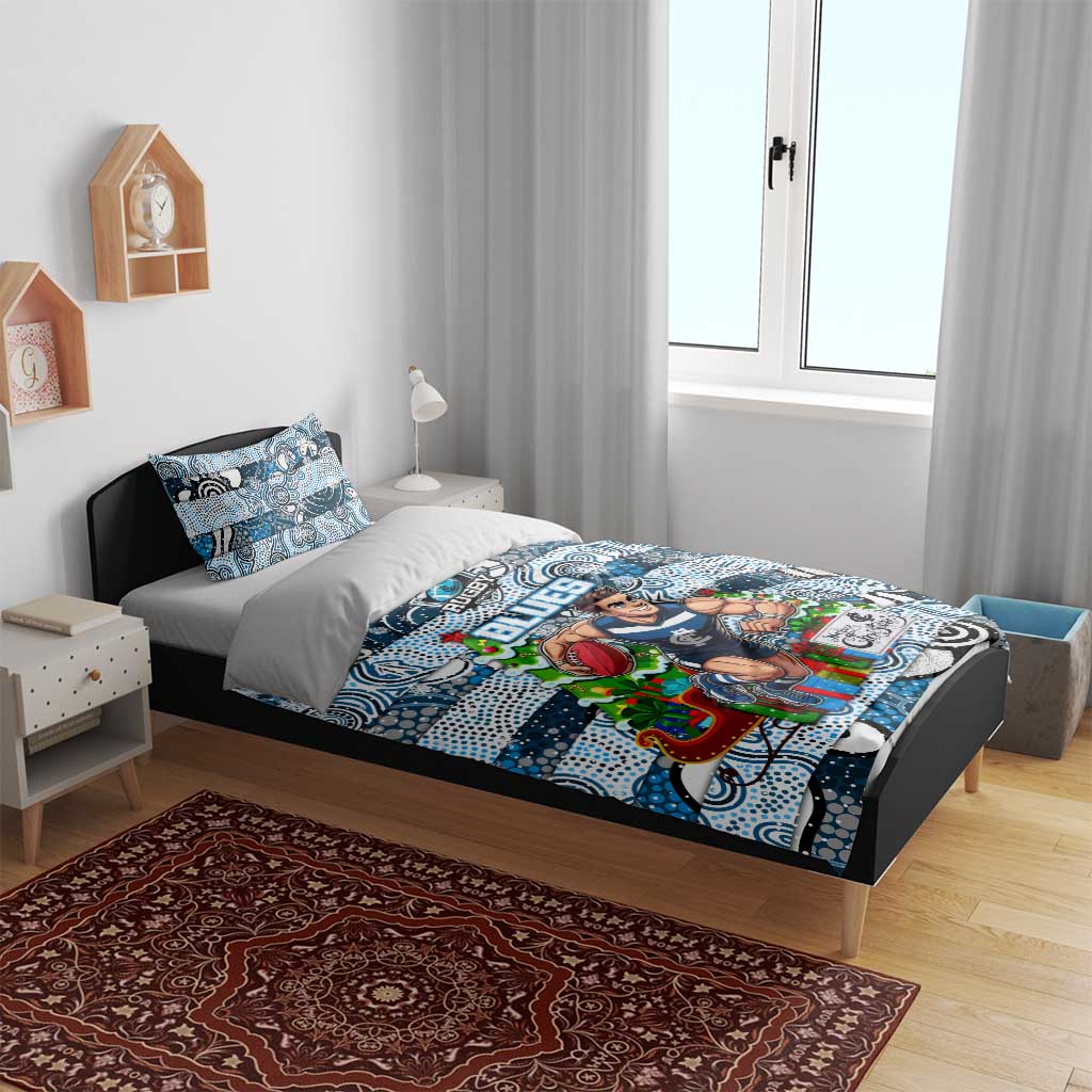 Blues Football Merry Christmas Bedding Set Indigenous Australian Art - Vibe Hoodie Shop