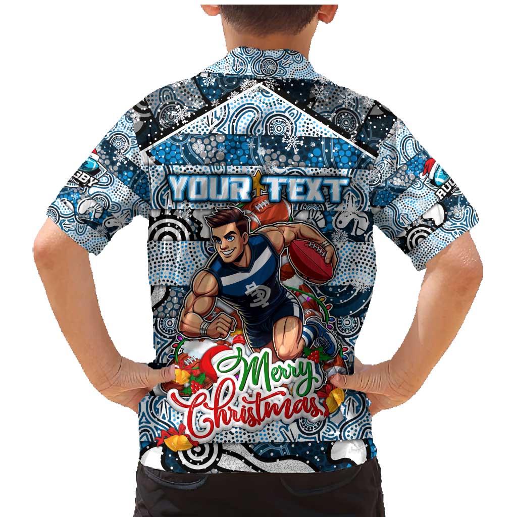 Custom Blues Rugby Merry Christmas Family Matching Mermaid Dress and Hawaiian Shirt Indigenous Australian Art