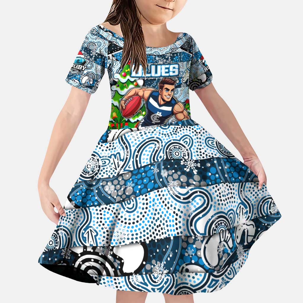 Custom Blues Rugby Merry Christmas Family Matching Puletasi and Hawaiian Shirt Indigenous Australian Art