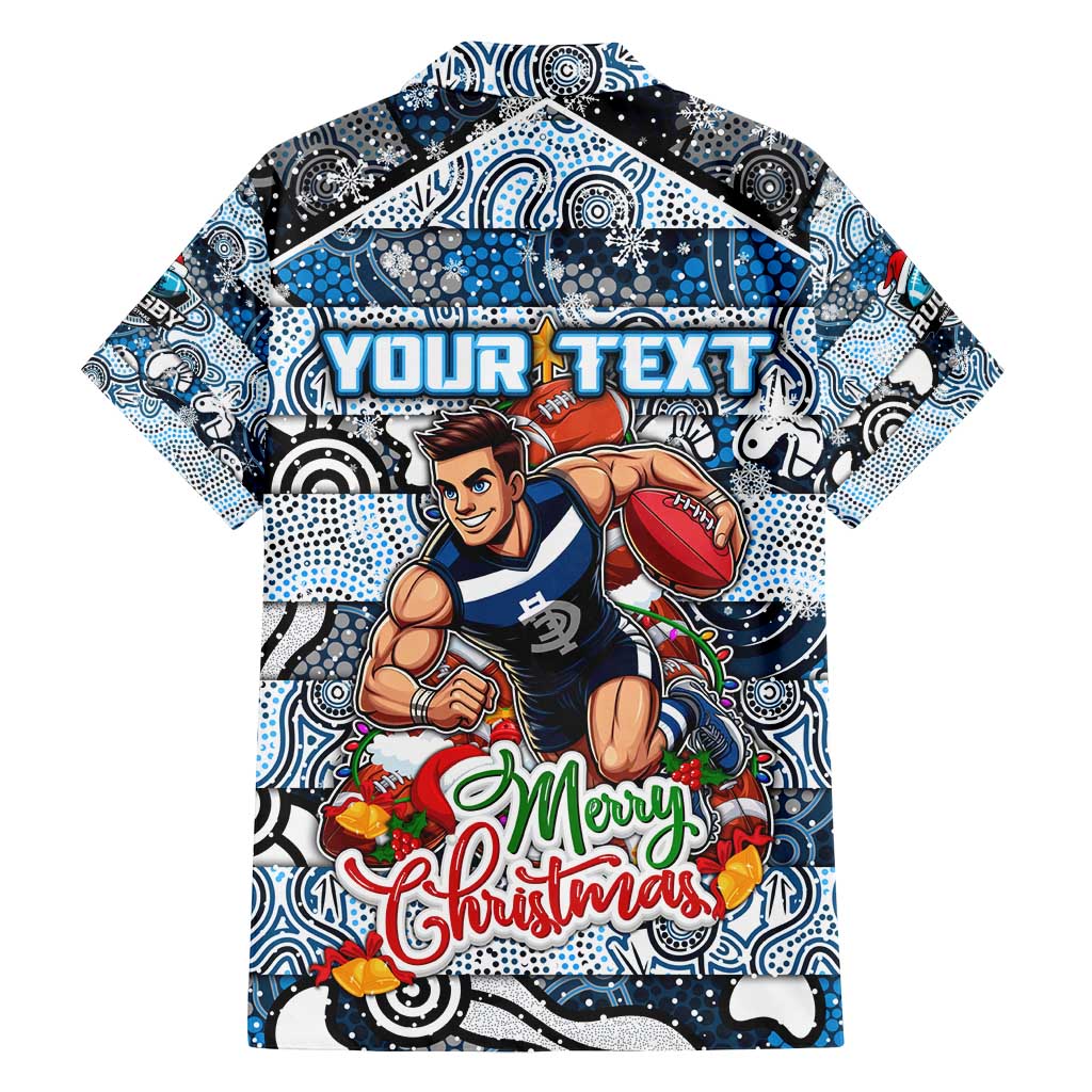 Custom Blues Rugby Merry Christmas Family Matching Puletasi and Hawaiian Shirt Indigenous Australian Art