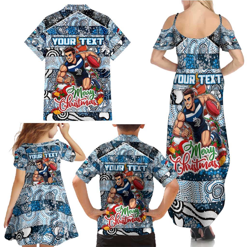 Custom Blues Rugby Merry Christmas Family Matching Summer Maxi Dress and Hawaiian Shirt Indigenous Australian Art