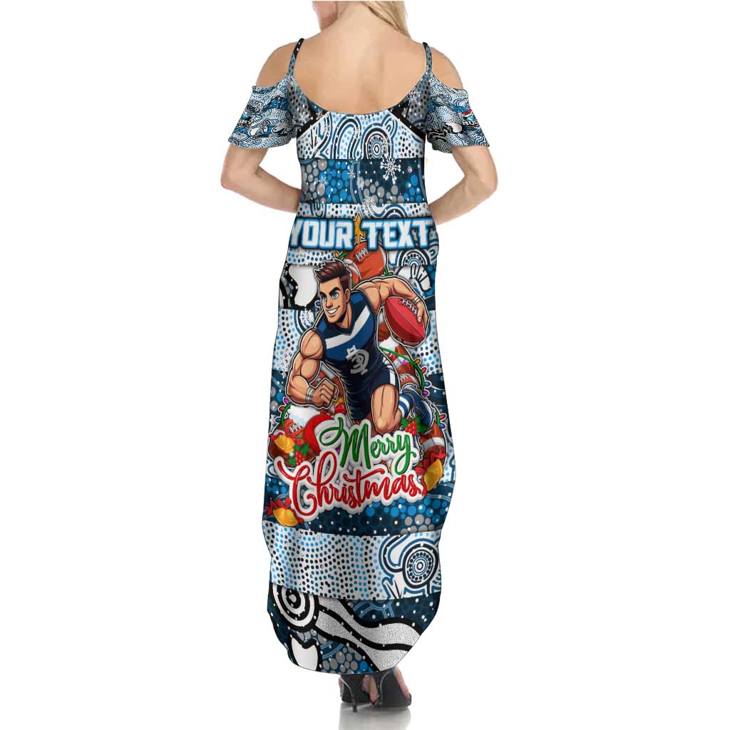 Custom Blues Rugby Merry Christmas Family Matching Summer Maxi Dress and Hawaiian Shirt Indigenous Australian Art
