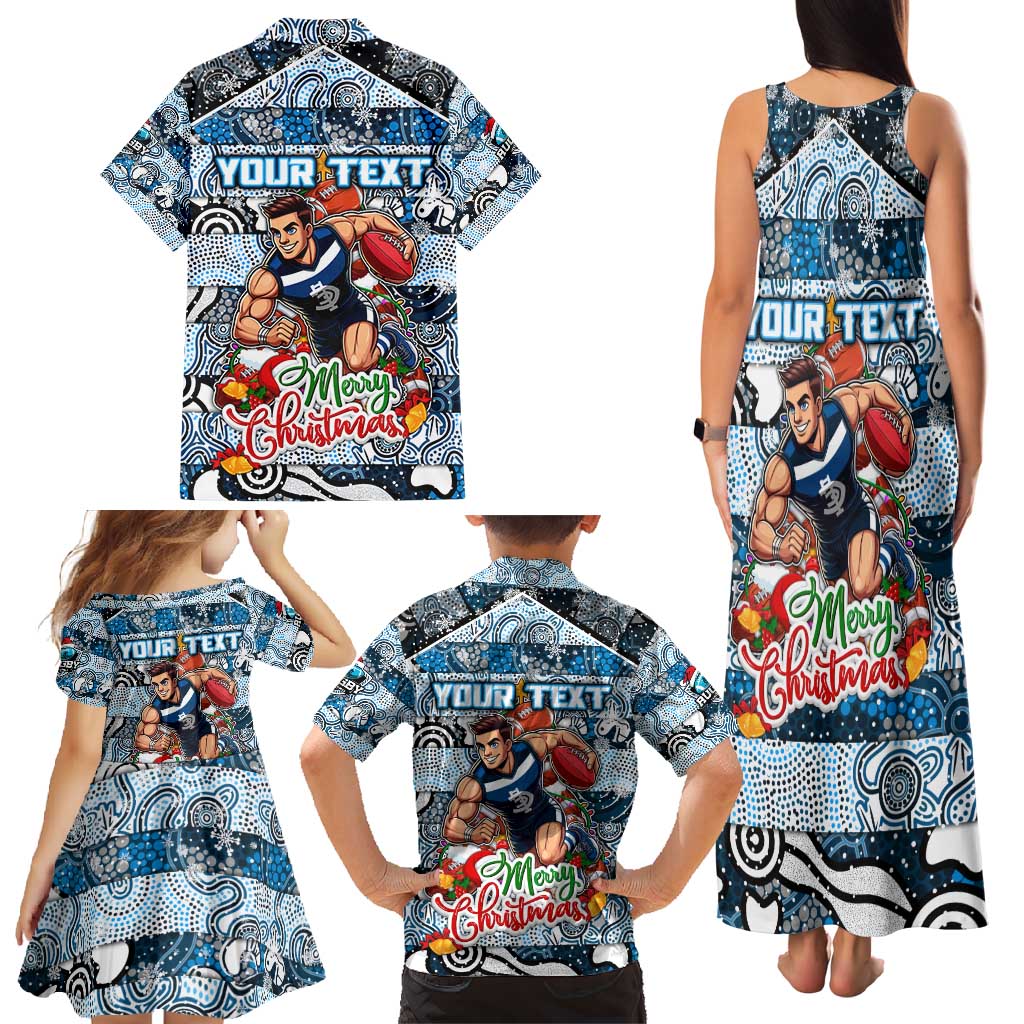 Custom Blues Rugby Merry Christmas Family Matching Tank Maxi Dress and Hawaiian Shirt Indigenous Australian Art