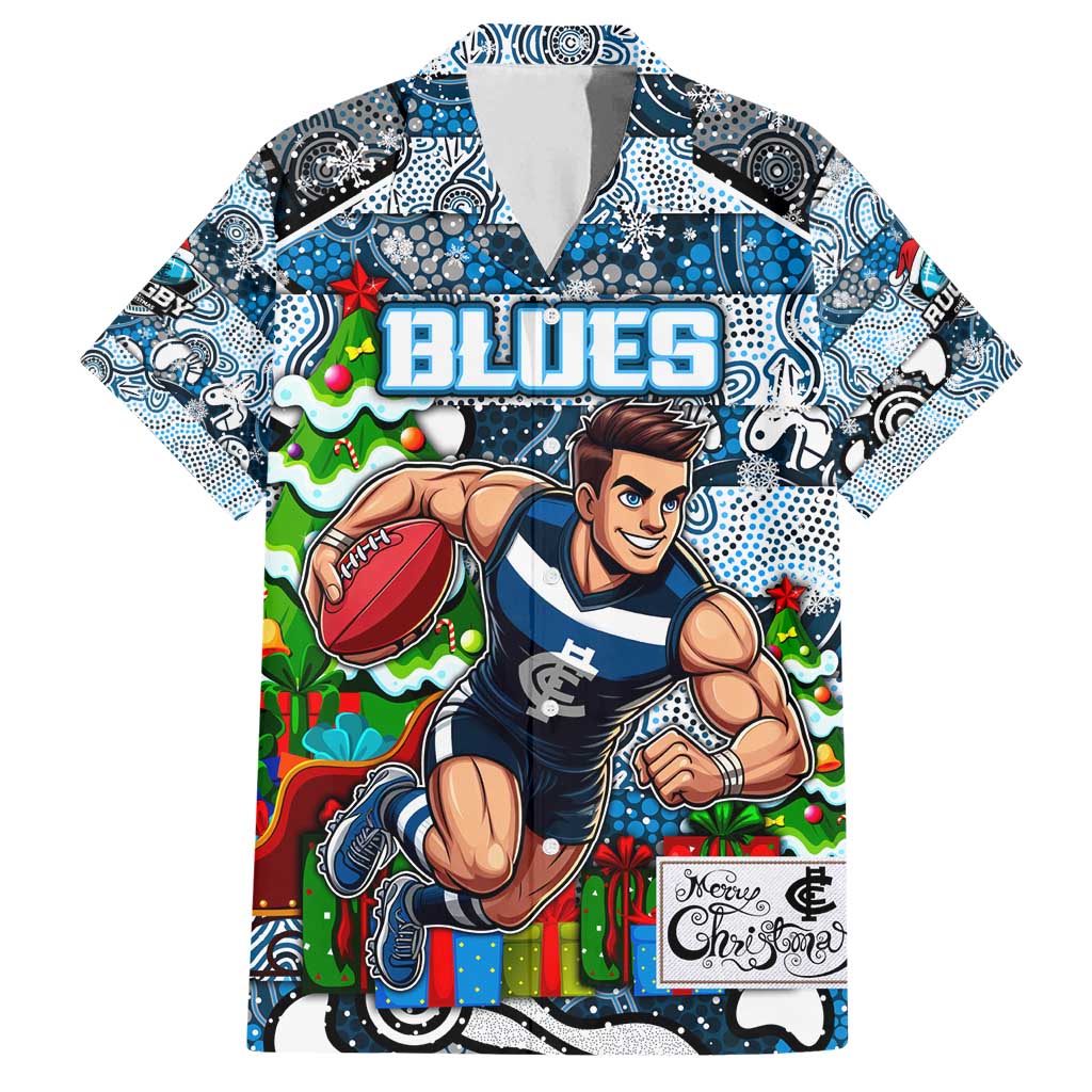 Custom Blues Rugby Merry Christmas Family Matching Tank Maxi Dress and Hawaiian Shirt Indigenous Australian Art