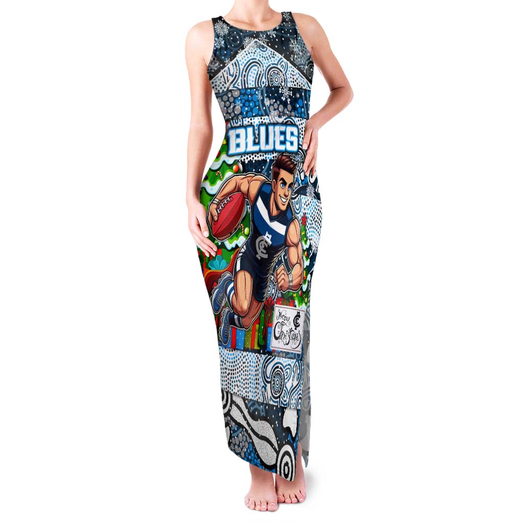 Custom Blues Rugby Merry Christmas Family Matching Tank Maxi Dress and Hawaiian Shirt Indigenous Australian Art