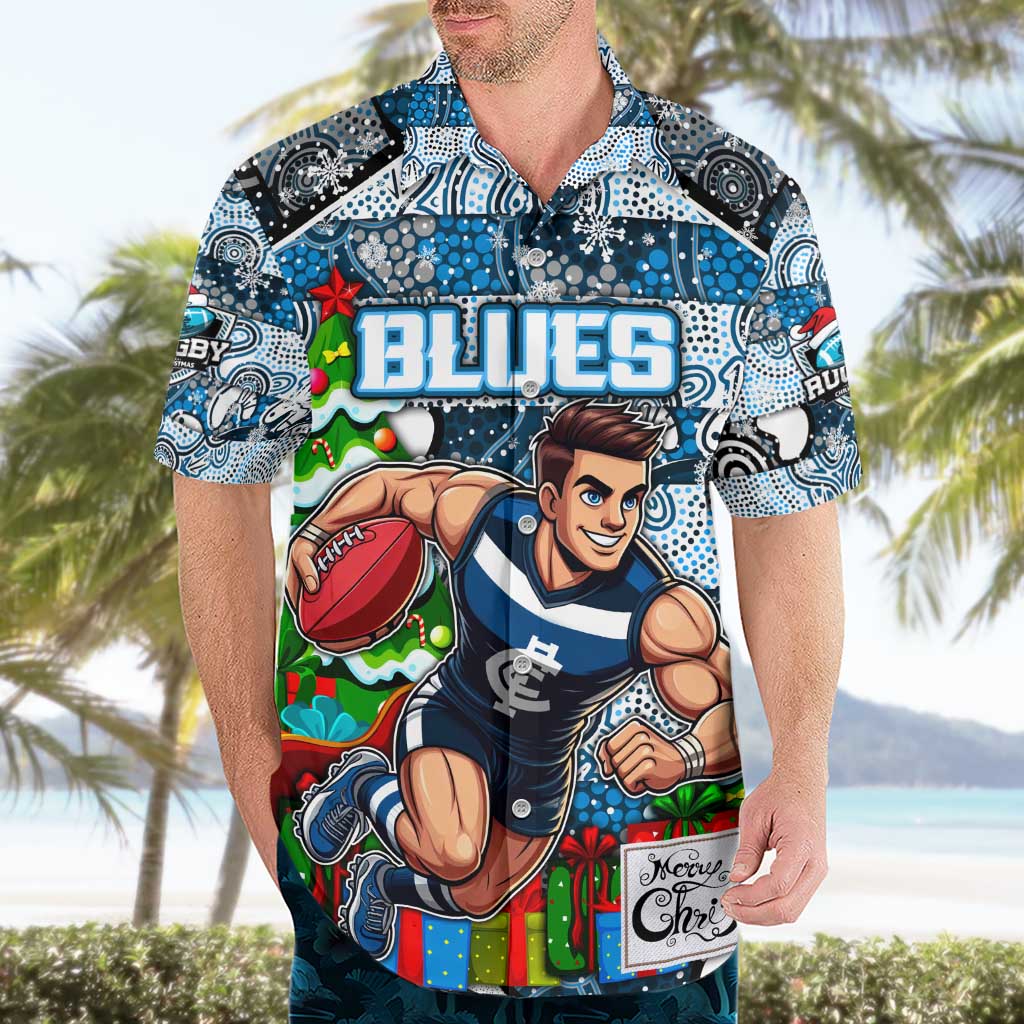 Custom Blues Football Merry Christmas Hawaiian Shirt Indigenous Australian Art - Vibe Hoodie Shop