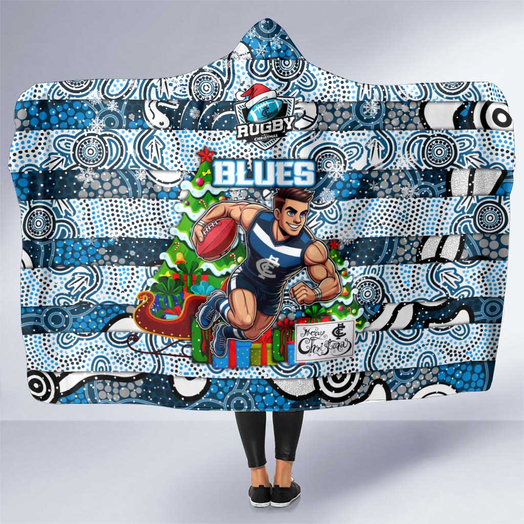 Blues Football Merry Christmas Hooded Blanket Indigenous Australian Art