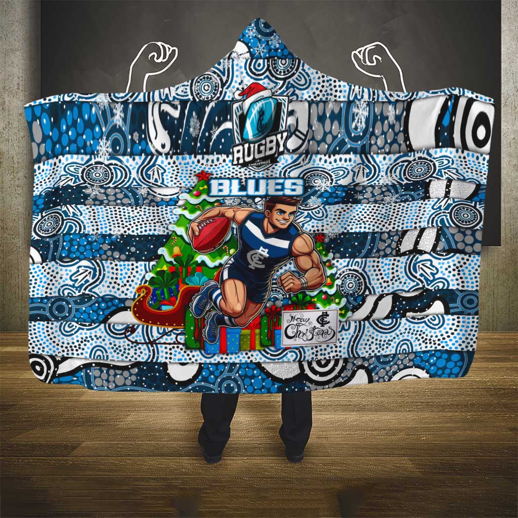 Blues Football Merry Christmas Hooded Blanket Indigenous Australian Art