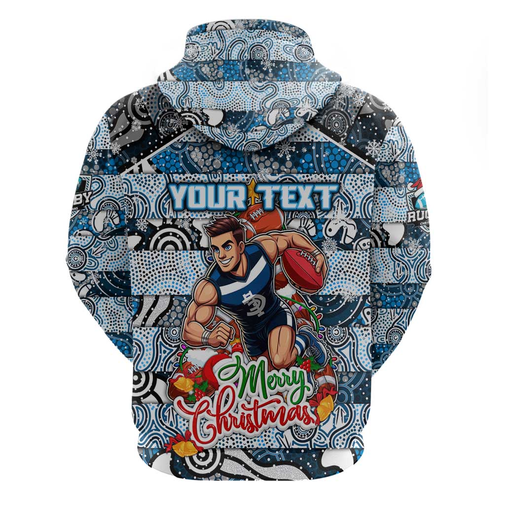 Custom Blues Football Merry Christmas Hoodie Indigenous Australian Art - Vibe Hoodie Shop