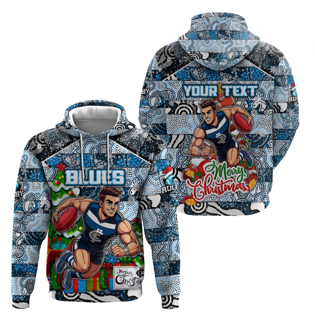 Custom Blues Football Merry Christmas Hoodie Indigenous Australian Art - Vibe Hoodie Shop
