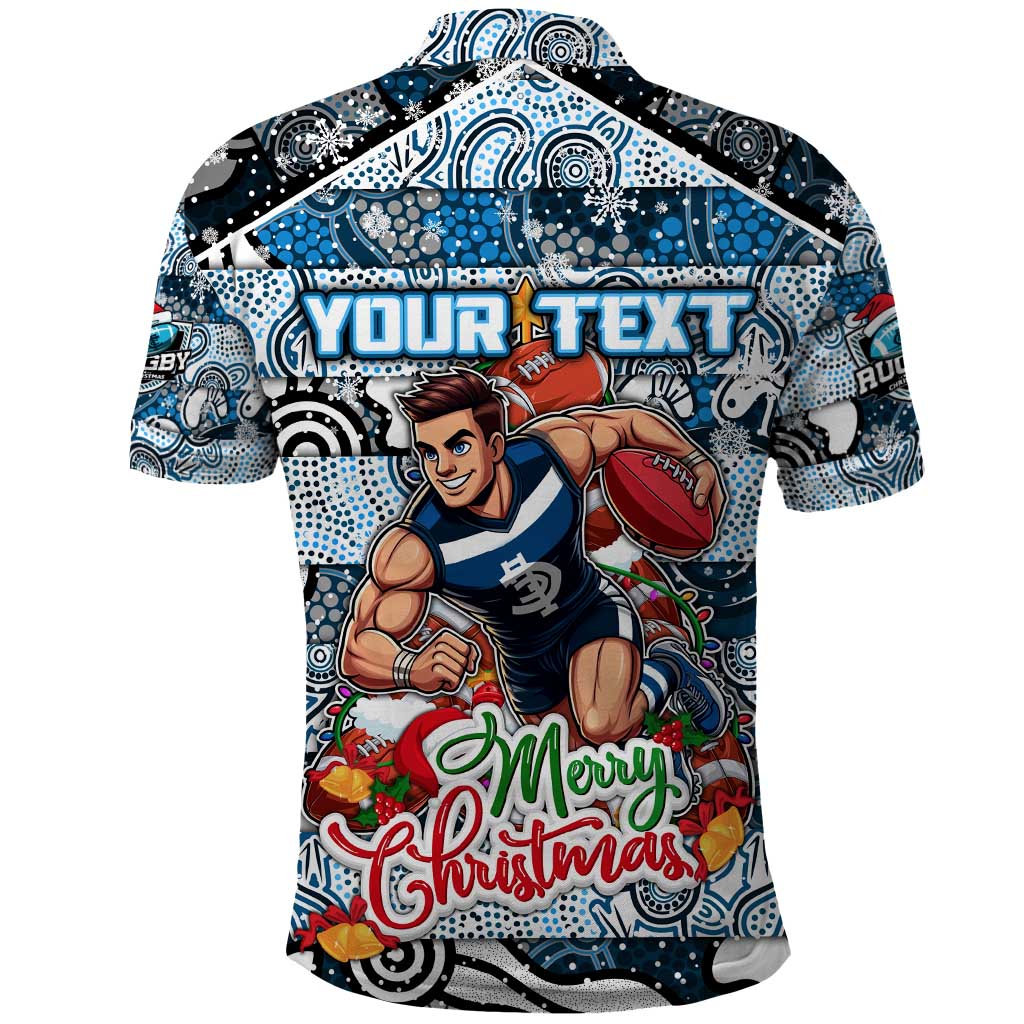Custom Blues Football Merry Christmas Polo Shirt Indigenous Australian Art - Vibe Hoodie Shop