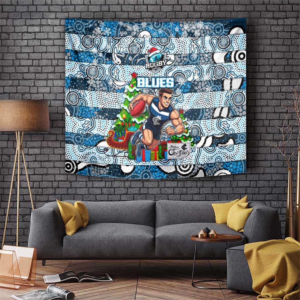 Blues Football Merry Christmas Tapestry Indigenous Australian Art - Vibe Hoodie Shop