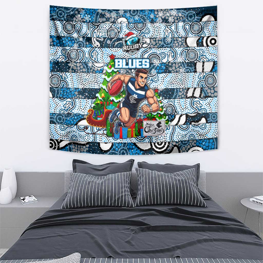 Blues Football Merry Christmas Tapestry Indigenous Australian Art - Vibe Hoodie Shop