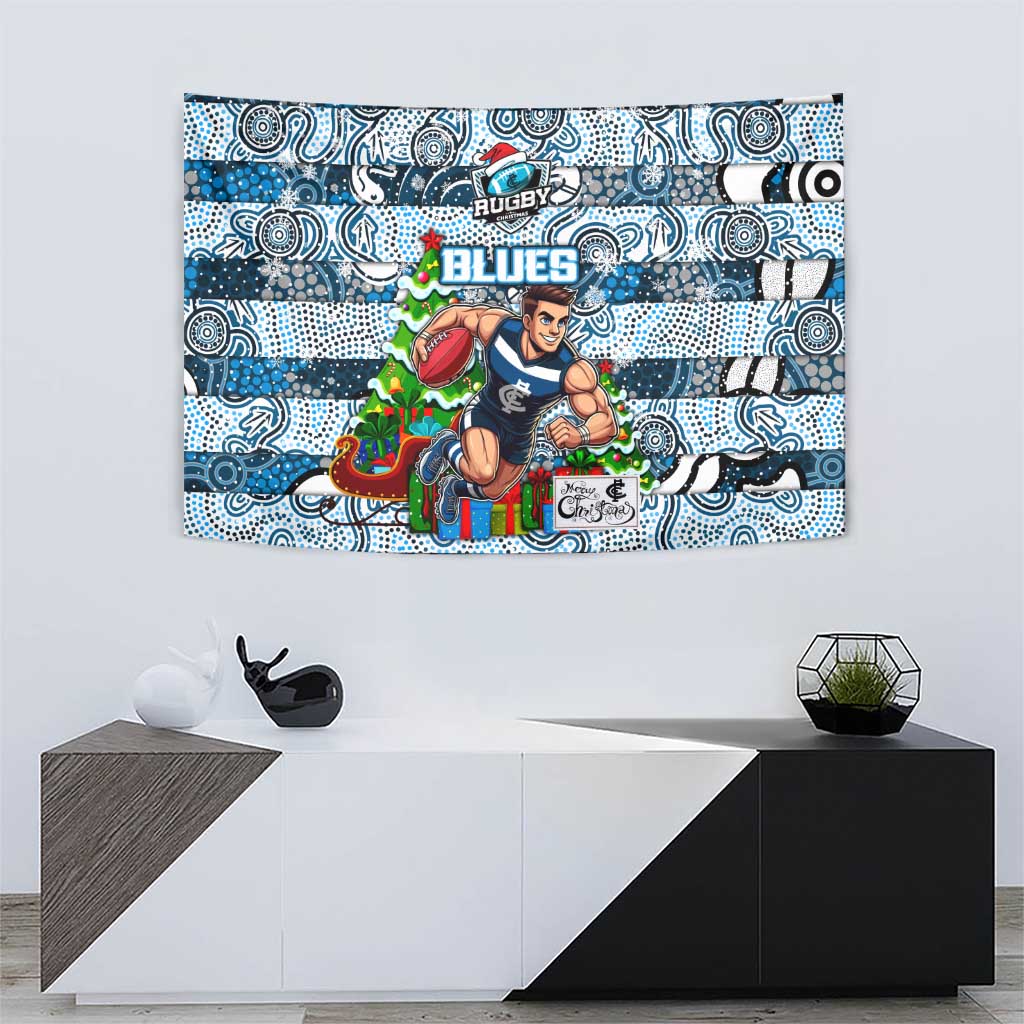 Blues Football Merry Christmas Tapestry Indigenous Australian Art - Vibe Hoodie Shop