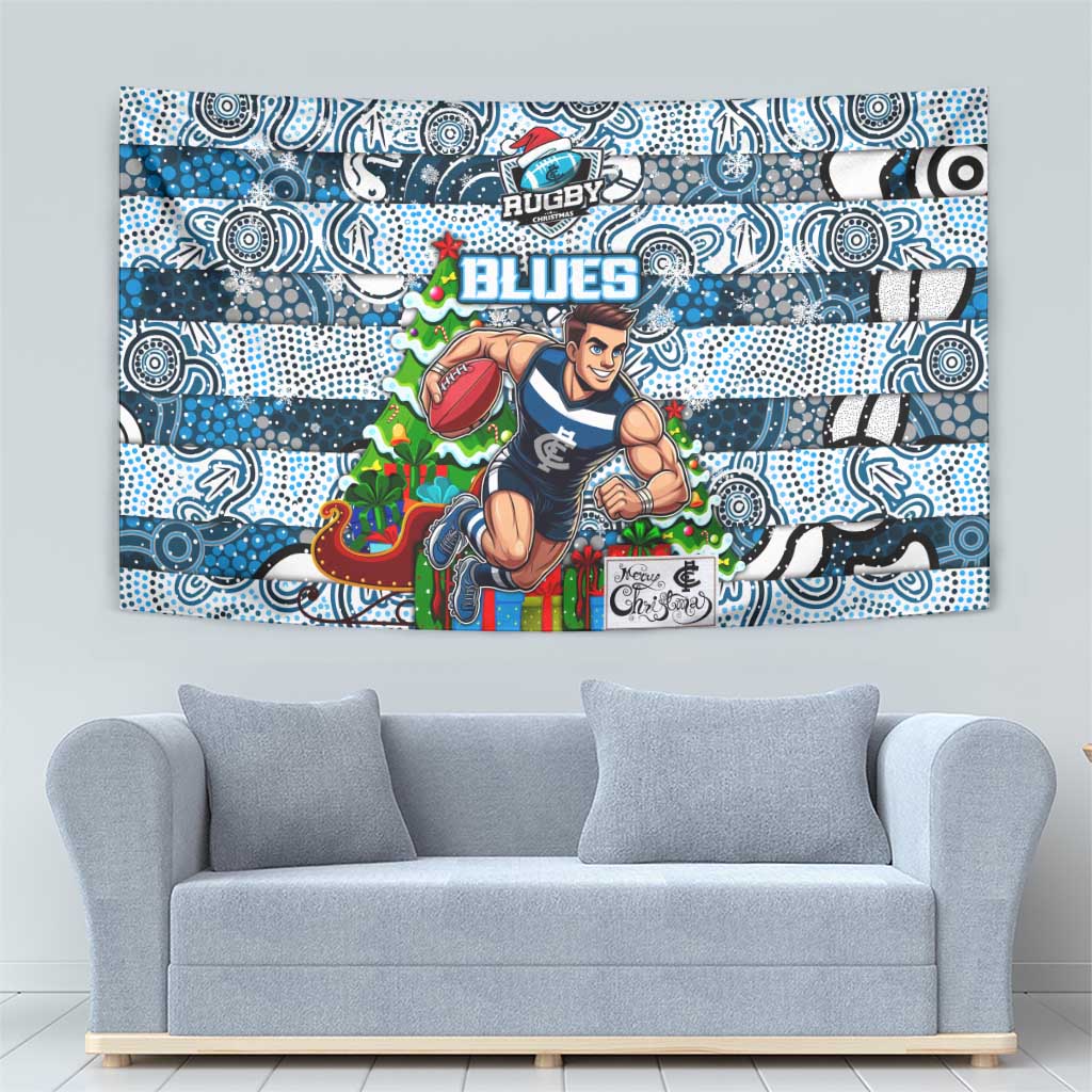 Blues Football Merry Christmas Tapestry Indigenous Australian Art - Vibe Hoodie Shop