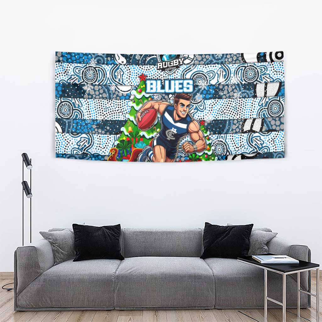 Blues Football Merry Christmas Tapestry Indigenous Australian Art - Vibe Hoodie Shop