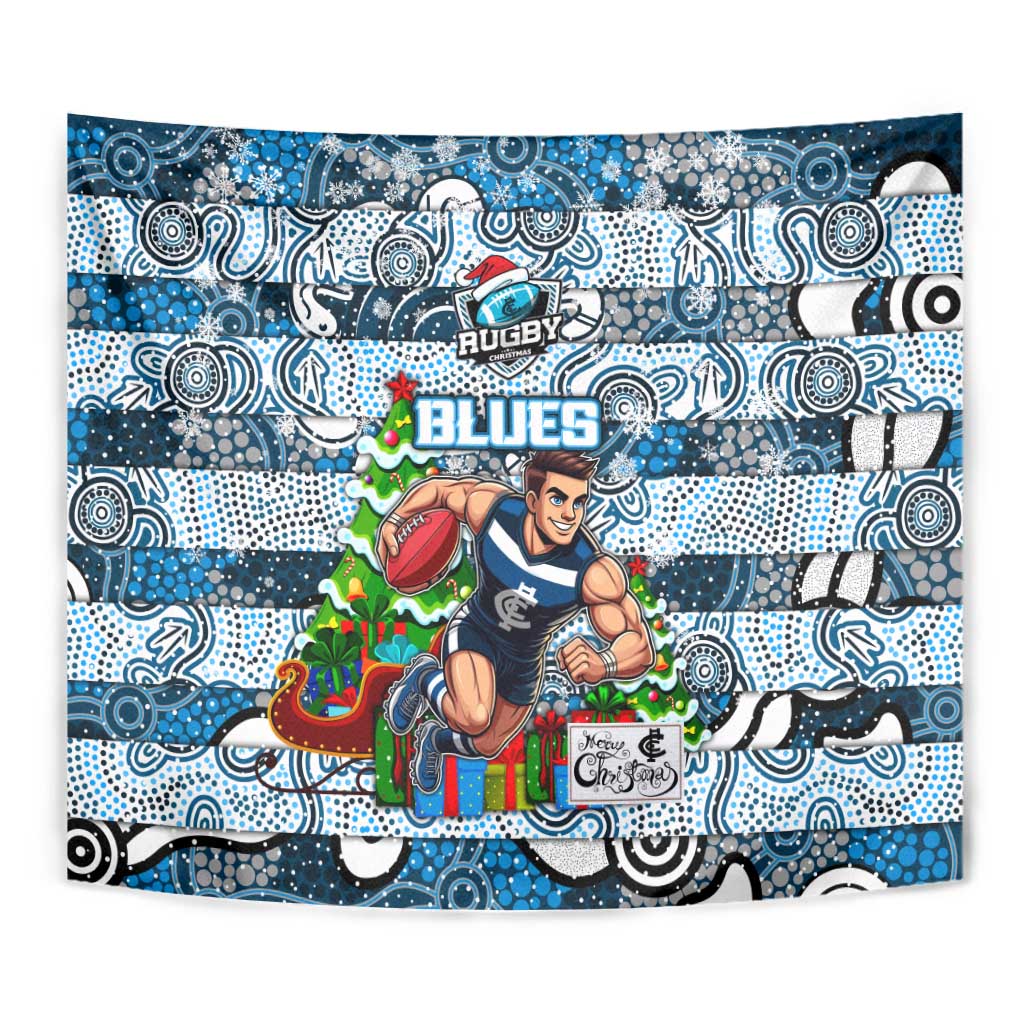 Blues Football Merry Christmas Tapestry Indigenous Australian Art - Vibe Hoodie Shop