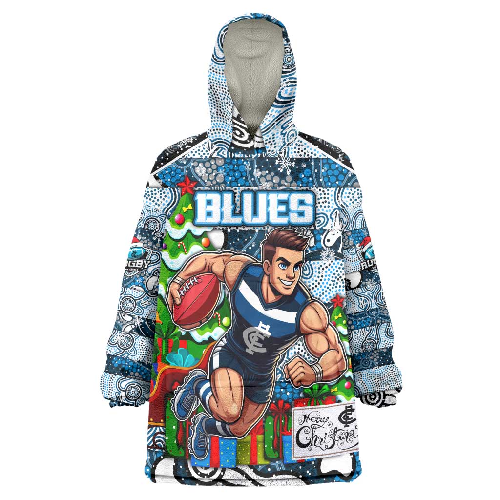 Custom Blues Football Merry Christmas Wearable Blanket Hoodie Indigenous Australian Art - Vibe Hoodie Shop