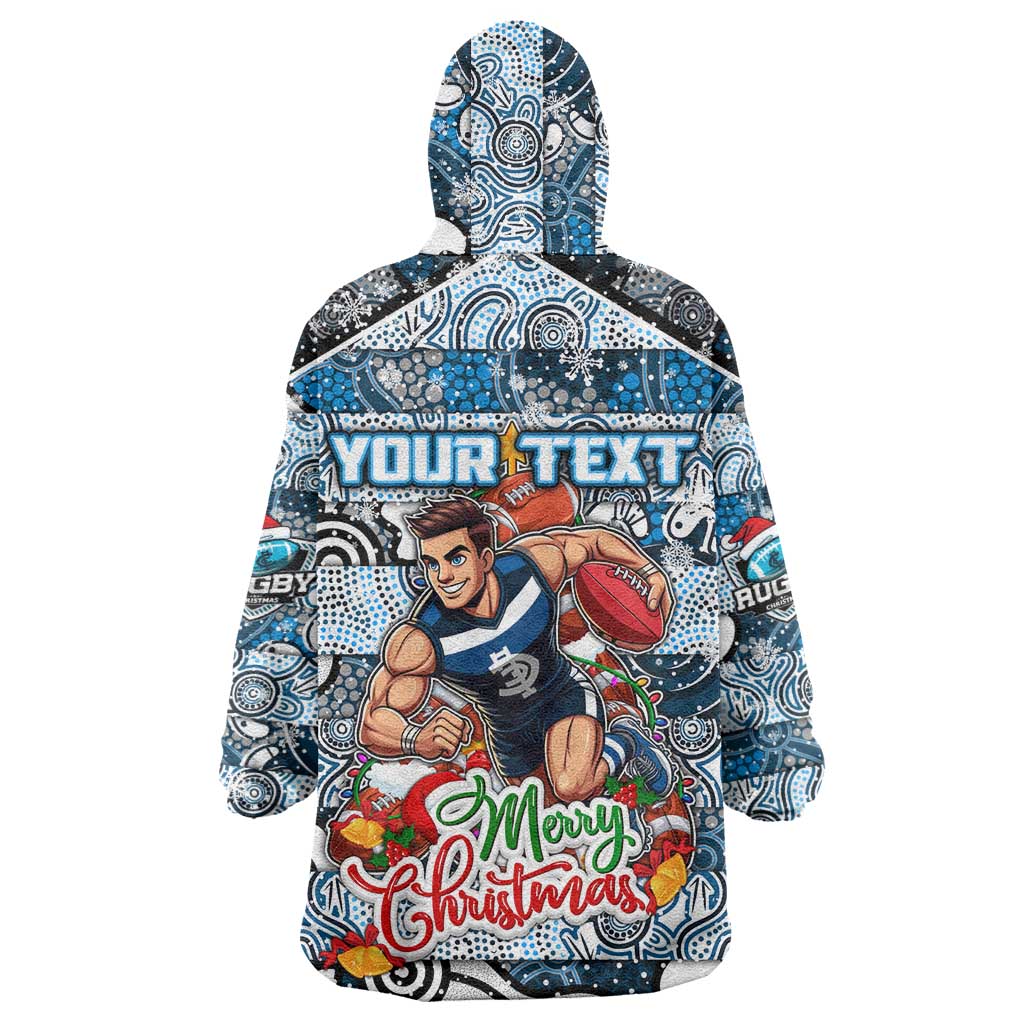 Custom Blues Football Merry Christmas Wearable Blanket Hoodie Indigenous Australian Art - Vibe Hoodie Shop