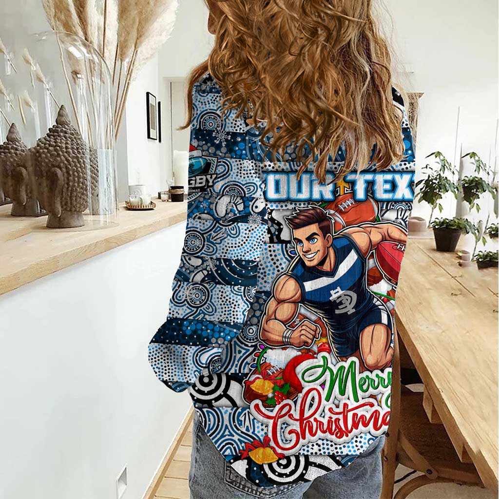 Custom Blues Football Merry Christmas Women Casual Shirt Indigenous Australian Art - Vibe Hoodie Shop
