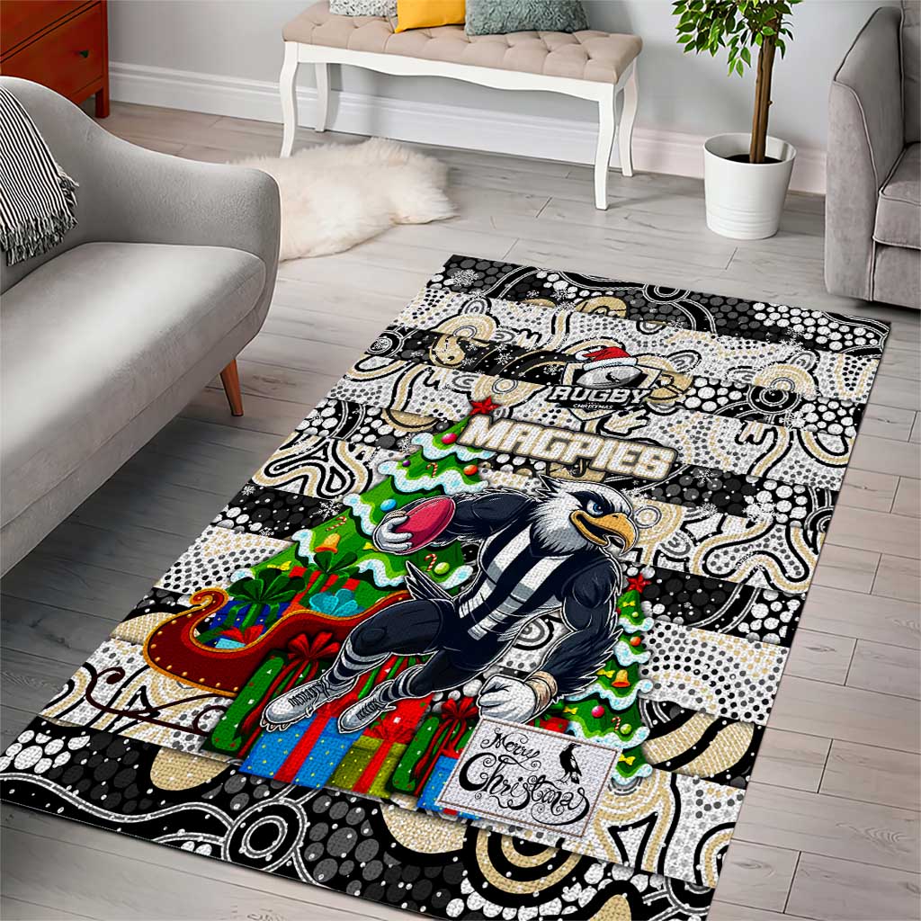 Magpies Football Merry Christmas Area Rug Indigenous Australian Art - Vibe Hoodie Shop