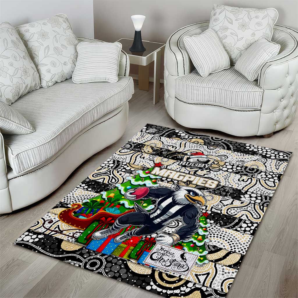 Magpies Football Merry Christmas Area Rug Indigenous Australian Art - Vibe Hoodie Shop