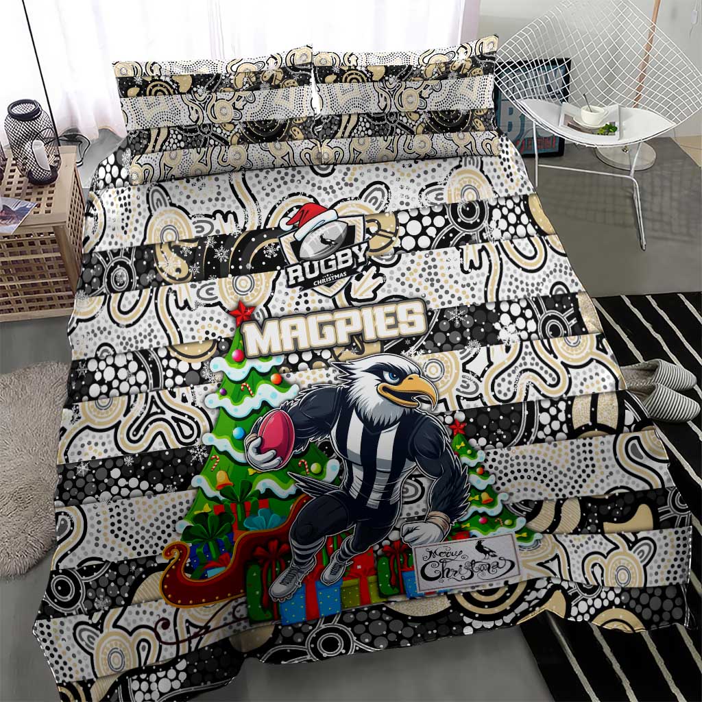 Magpies Football Merry Christmas Bedding Set Indigenous Australian Art - Vibe Hoodie Shop
