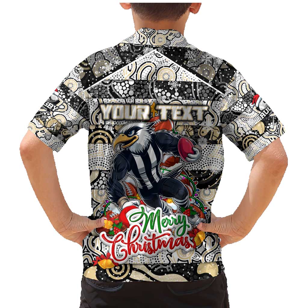 Custom Magpies Rugby Merry Christmas Family Matching Mermaid Dress and Hawaiian Shirt Indigenous Australian Art