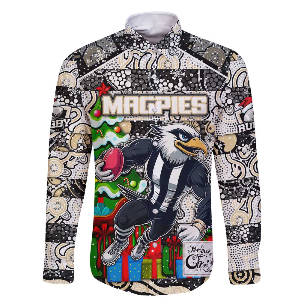 Custom Magpies Rugby Merry Christmas Family Matching Mermaid Dress and Hawaiian Shirt Indigenous Australian Art