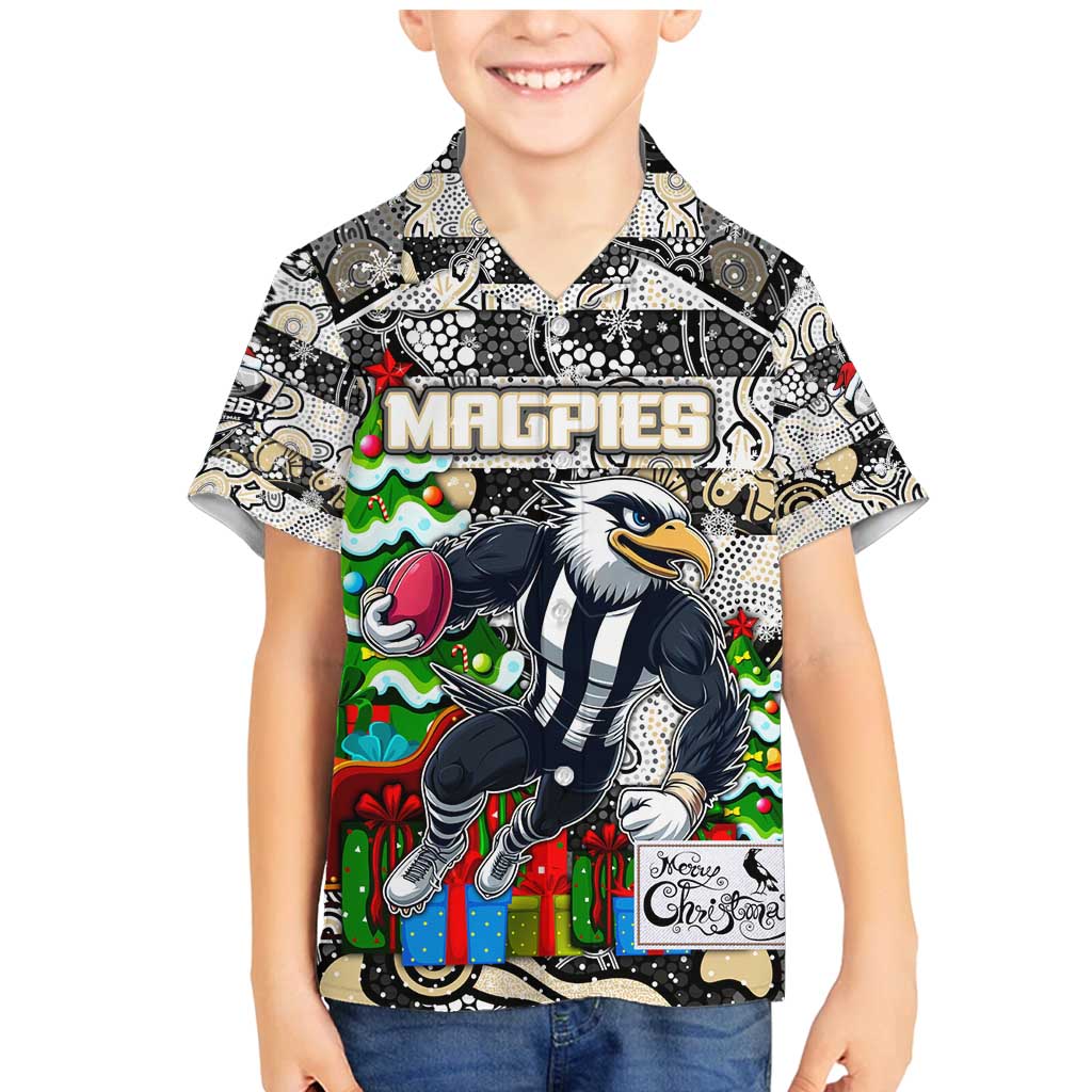 Custom Magpies Rugby Merry Christmas Family Matching Mermaid Dress and Hawaiian Shirt Indigenous Australian Art