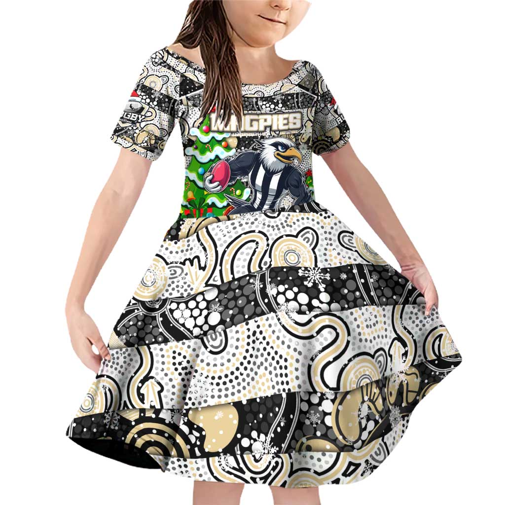 Custom Magpies Rugby Merry Christmas Family Matching Off Shoulder Short Dress and Hawaiian Shirt Indigenous Australian Art