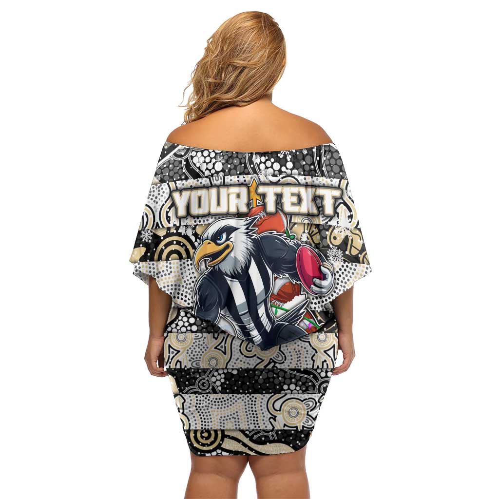 Custom Magpies Rugby Merry Christmas Family Matching Off Shoulder Short Dress and Hawaiian Shirt Indigenous Australian Art