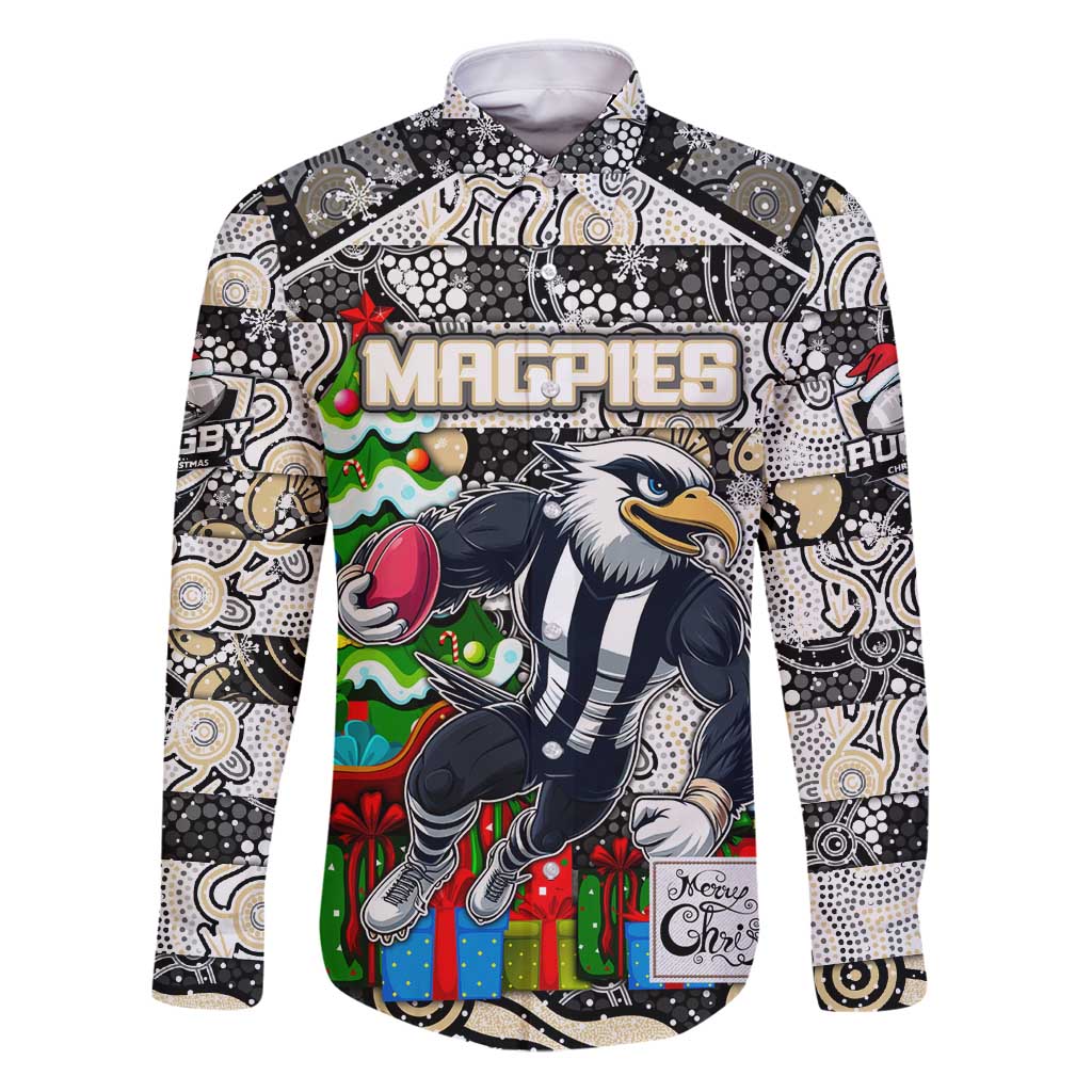 Custom Magpies Rugby Merry Christmas Family Matching Puletasi and Hawaiian Shirt Indigenous Australian Art