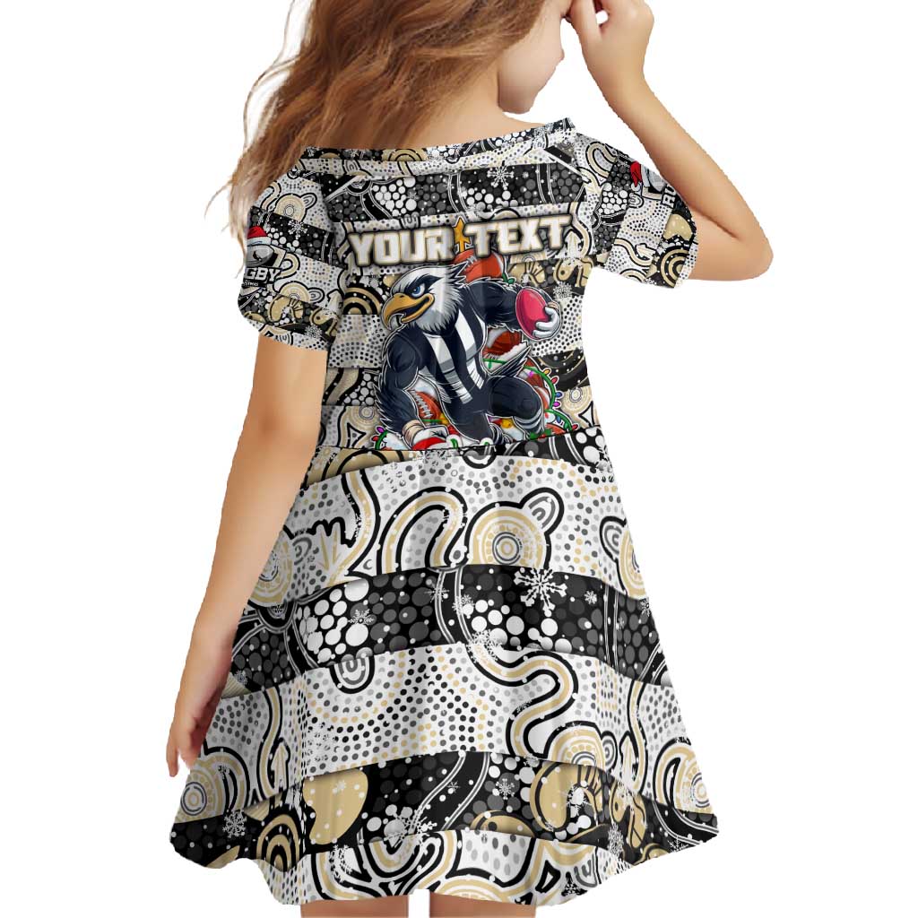 Custom Magpies Rugby Merry Christmas Family Matching Short Sleeve Bodycon Dress and Hawaiian Shirt Indigenous Australian Art