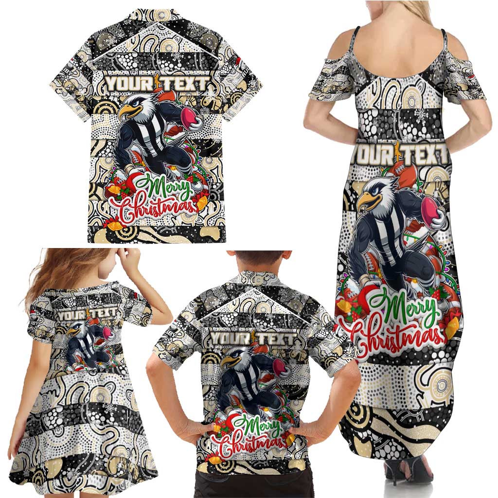 Custom Magpies Rugby Merry Christmas Family Matching Summer Maxi Dress and Hawaiian Shirt Indigenous Australian Art