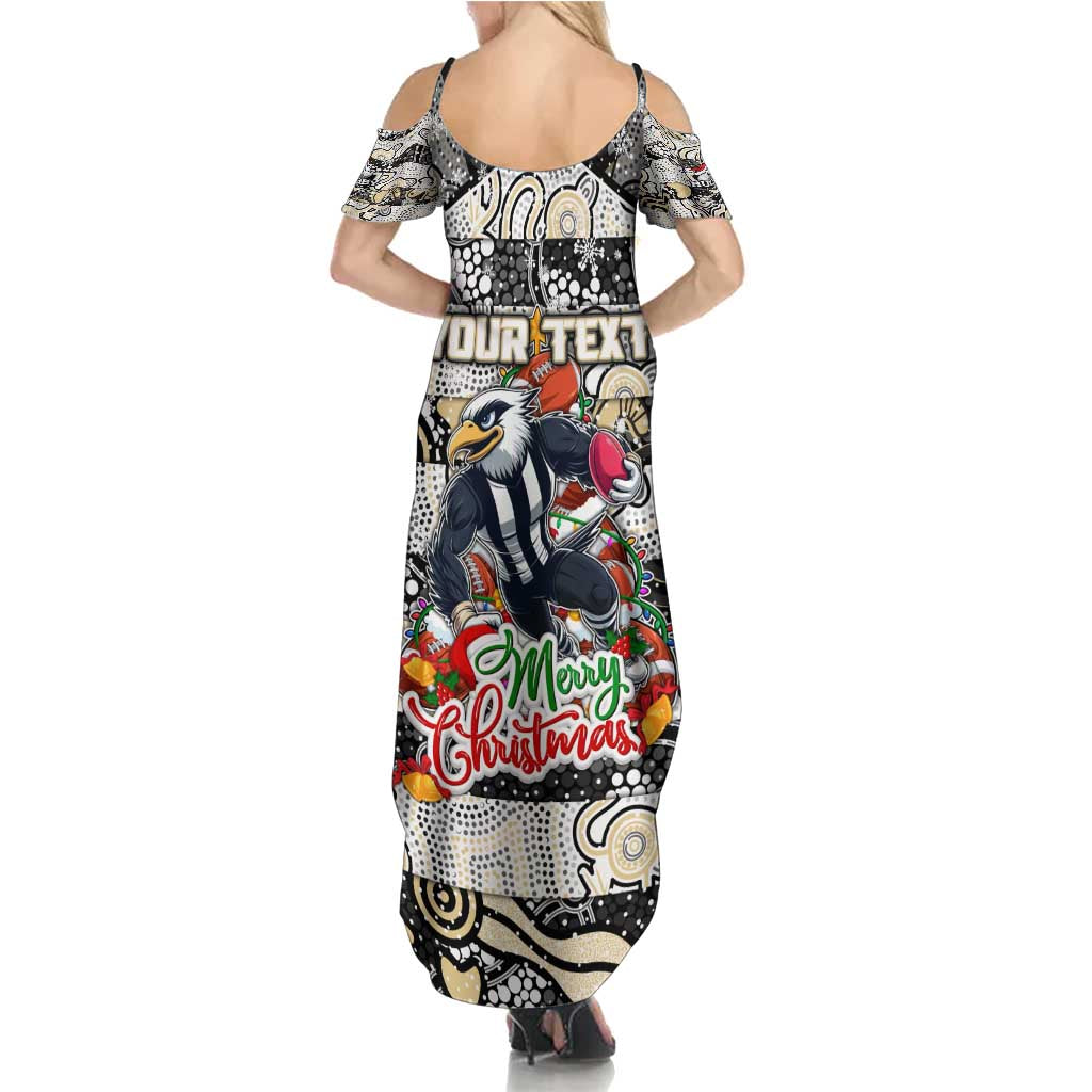 Custom Magpies Rugby Merry Christmas Family Matching Summer Maxi Dress and Hawaiian Shirt Indigenous Australian Art