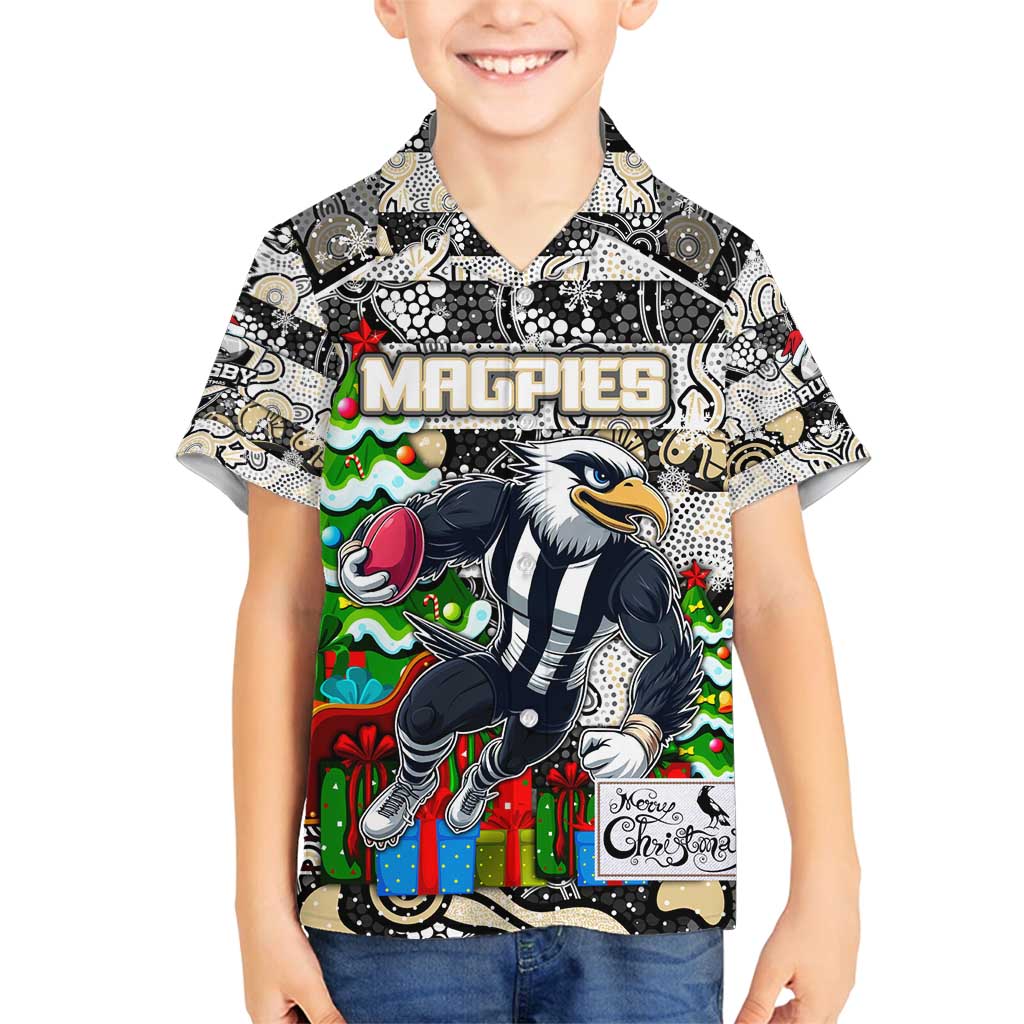 Custom Magpies Rugby Merry Christmas Family Matching Summer Maxi Dress and Hawaiian Shirt Indigenous Australian Art