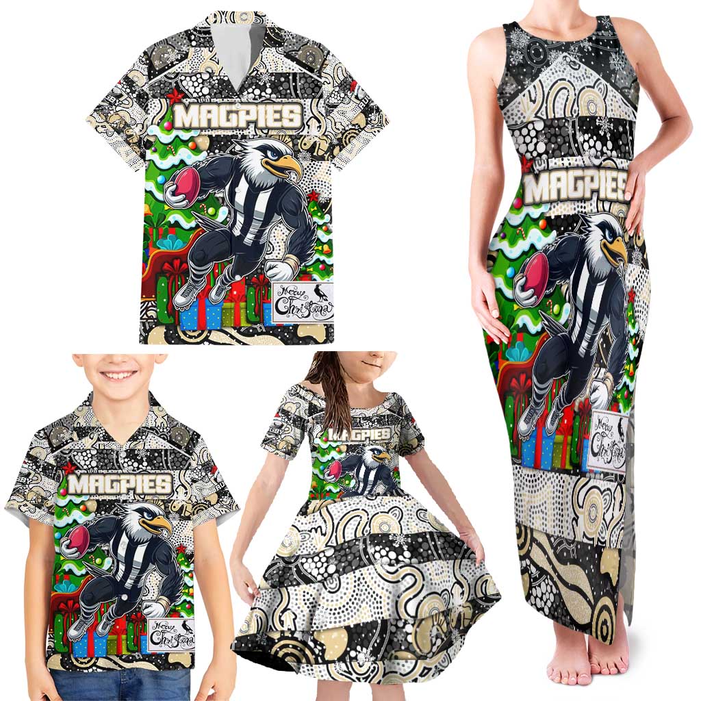 Custom Magpies Rugby Merry Christmas Family Matching Tank Maxi Dress and Hawaiian Shirt Indigenous Australian Art