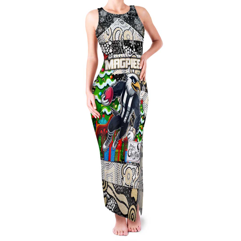 Custom Magpies Rugby Merry Christmas Family Matching Tank Maxi Dress and Hawaiian Shirt Indigenous Australian Art