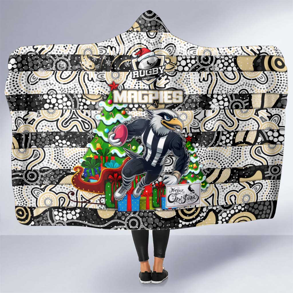Magpies Football Merry Christmas Hooded Blanket Indigenous Australian Art