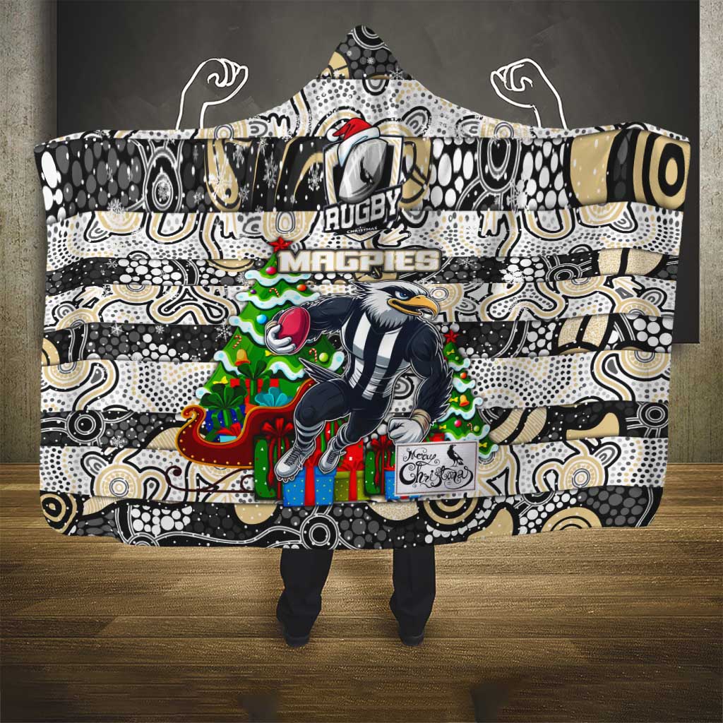 Magpies Football Merry Christmas Hooded Blanket Indigenous Australian Art