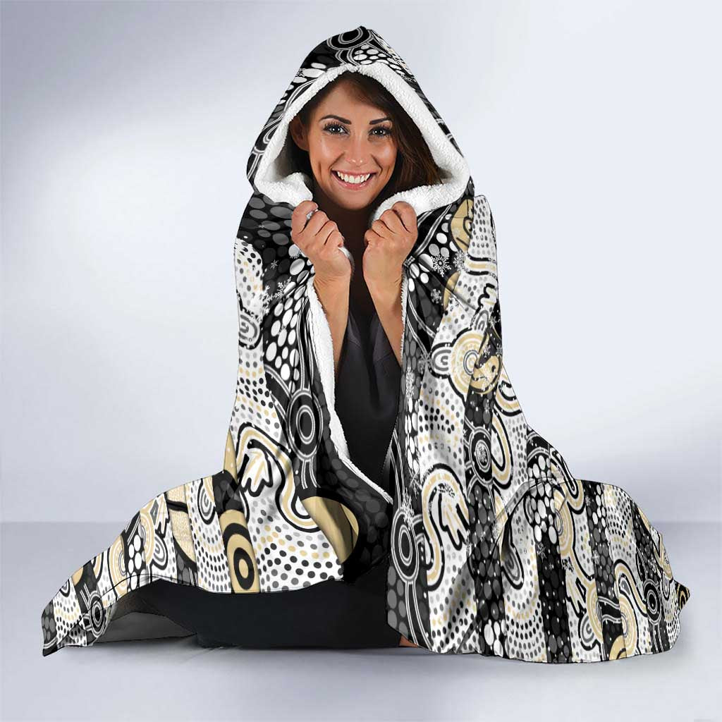 Magpies Football Merry Christmas Hooded Blanket Indigenous Australian Art