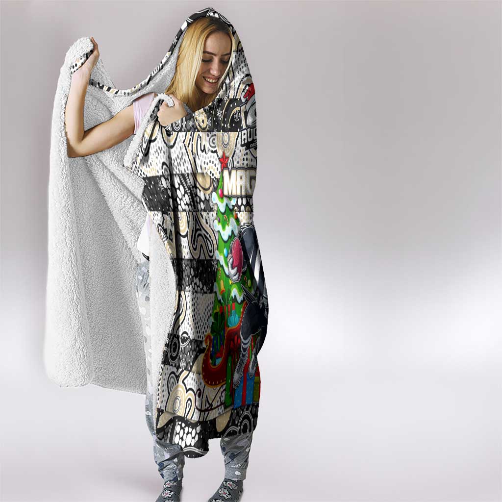 Magpies Football Merry Christmas Hooded Blanket Indigenous Australian Art