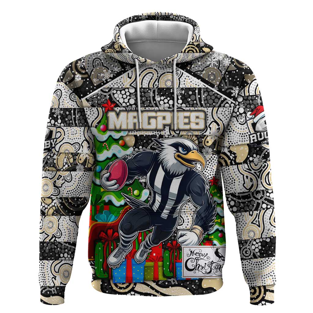 Custom Magpies Football Merry Christmas Hoodie Indigenous Australian Art - Vibe Hoodie Shop