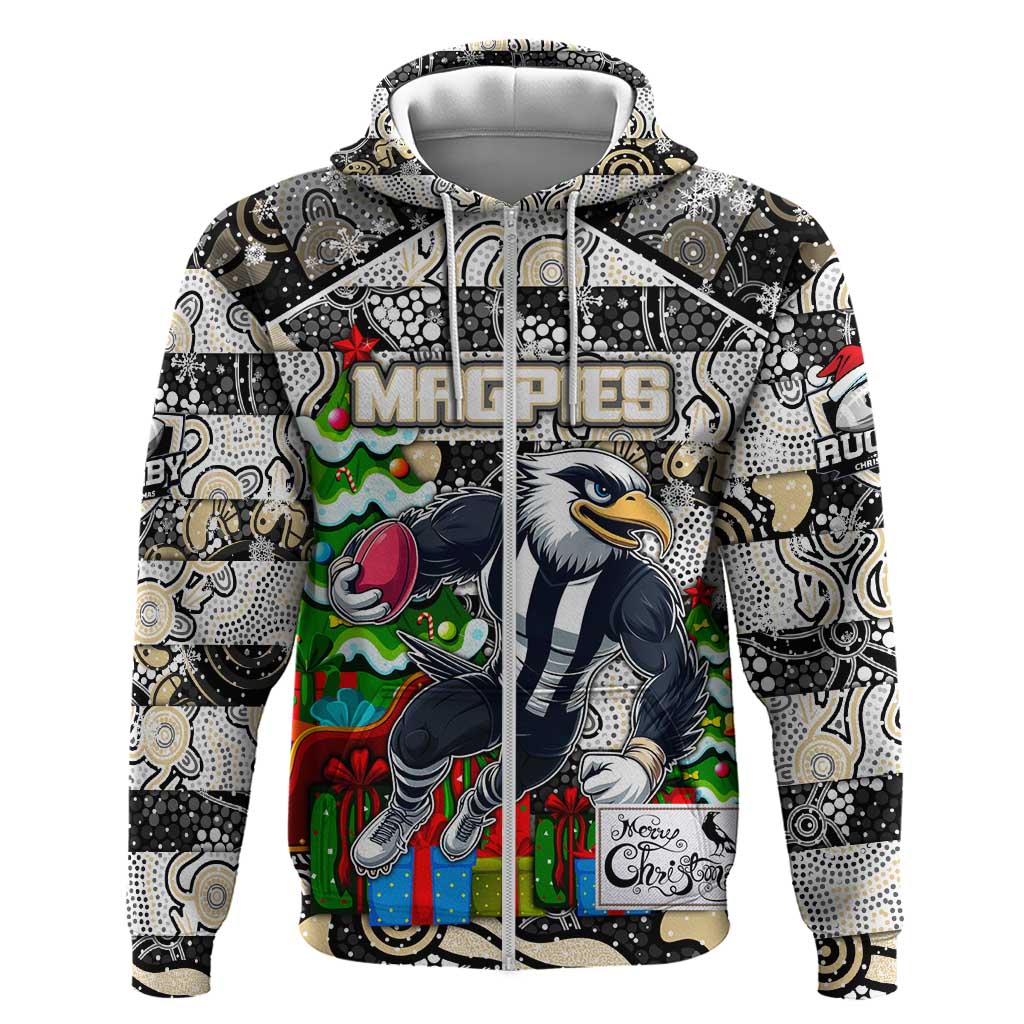 Custom Magpies Football Merry Christmas Hoodie Indigenous Australian Art - Vibe Hoodie Shop