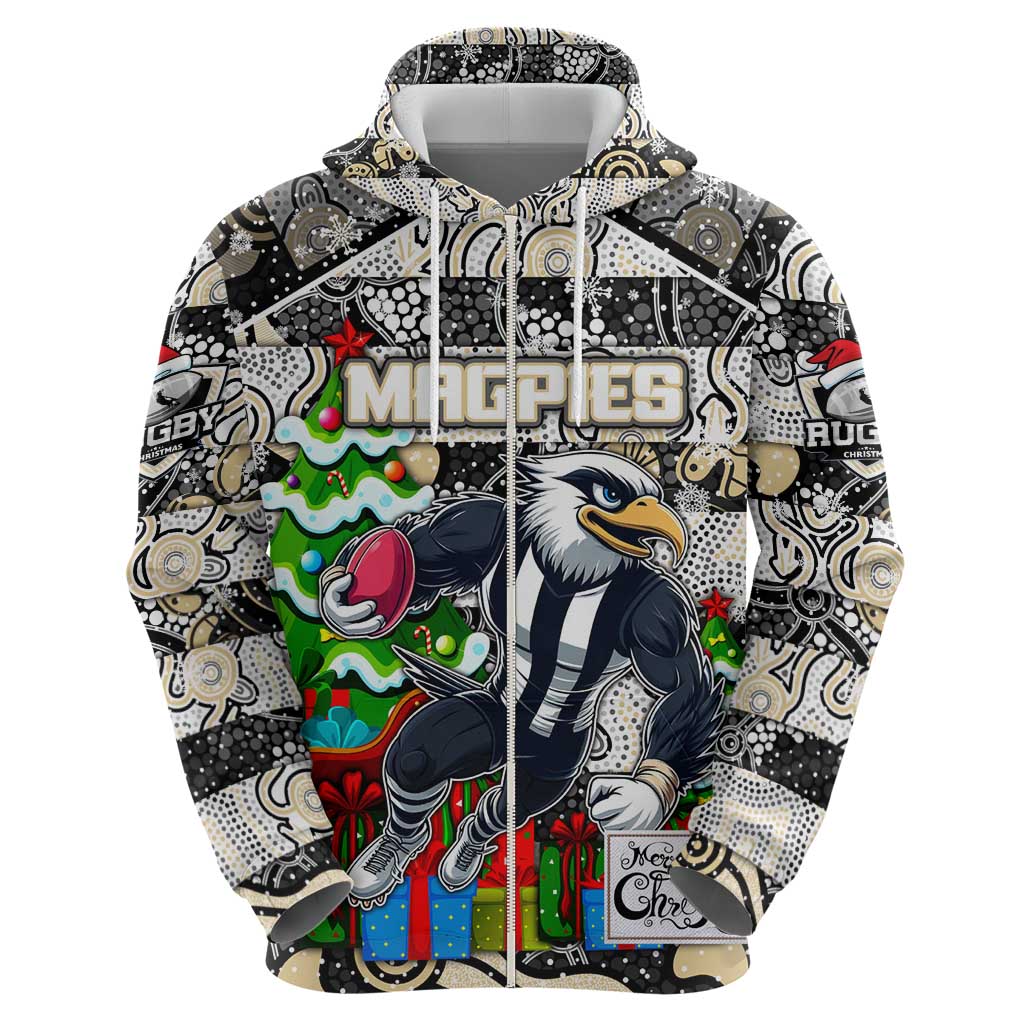 Custom Magpies Football Merry Christmas Hoodie Indigenous Australian Art - Vibe Hoodie Shop