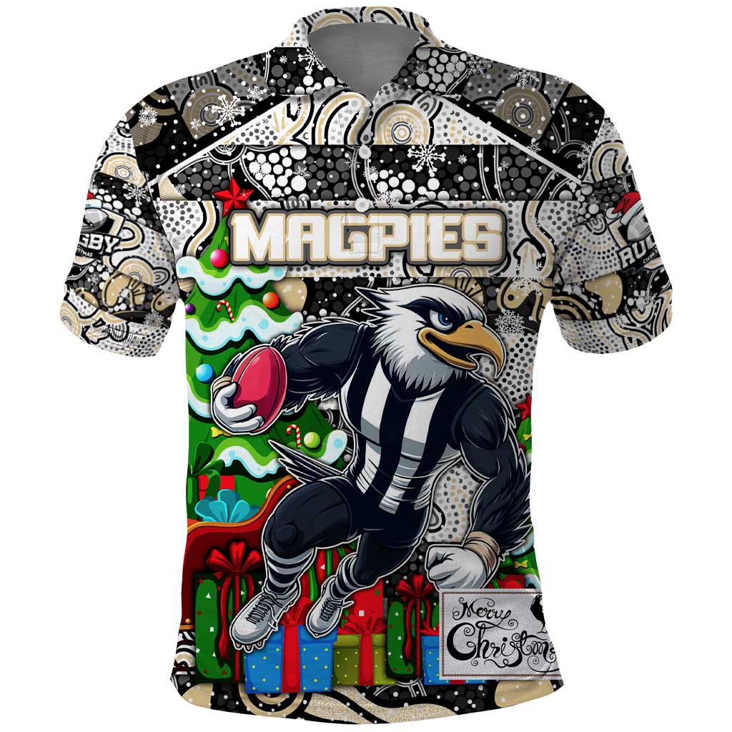 Custom Magpies Football Merry Christmas Polo Shirt Indigenous Australian Art - Vibe Hoodie Shop