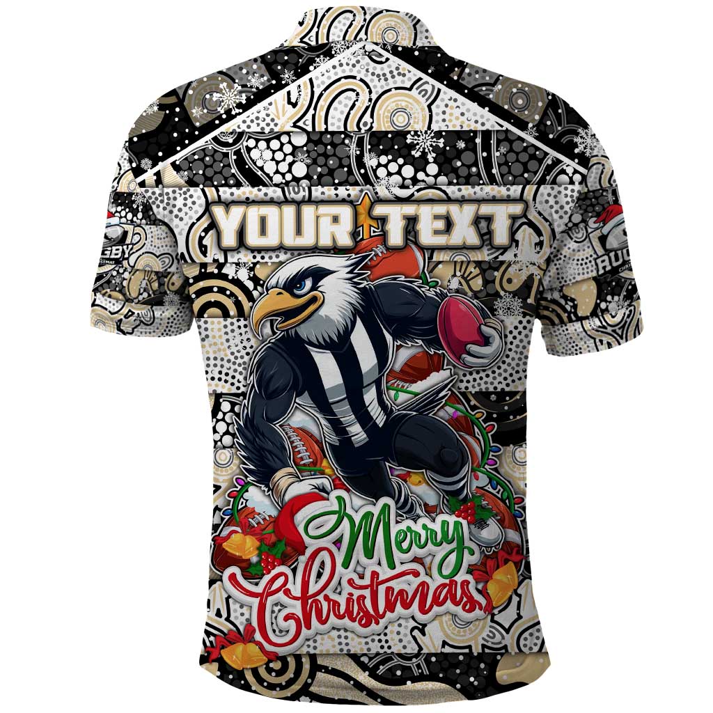 Custom Magpies Football Merry Christmas Polo Shirt Indigenous Australian Art - Vibe Hoodie Shop