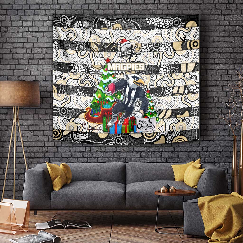 Magpies Football Merry Christmas Tapestry Indigenous Australian Art - Vibe Hoodie Shop